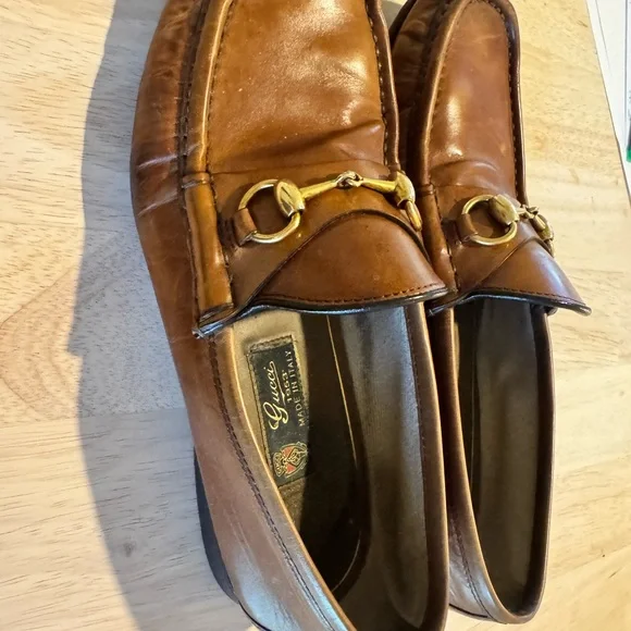 Gucci 1953 Horsebit Men’s Tan Leather Loafers with Gold size 8 GUCCI 1953 TOM FORD GOLD HORSEBIT CROCODILE ORANGE LEATHER  main image 2